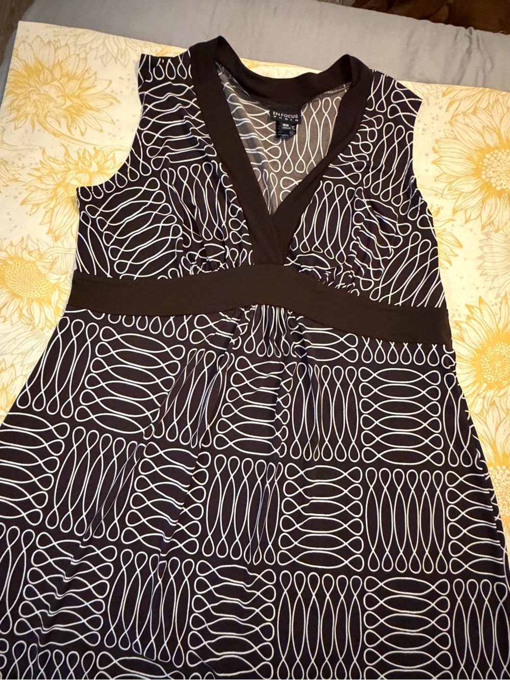 Enfocus Studio Brown & White Sleeveless Empire-Waist Midi Dress